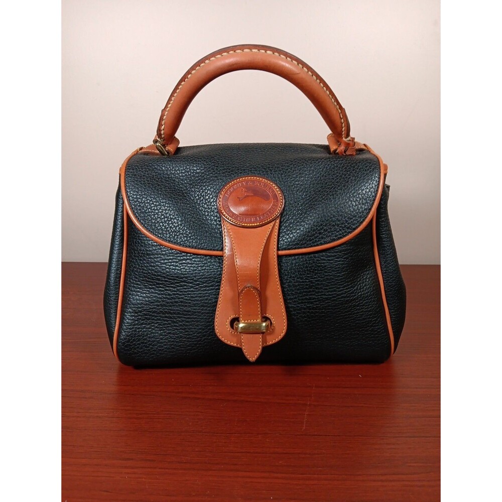 VTG Dooney & Bourke AWL A6 Satchel Purse Black Brown Pebbled Leather Made In USA